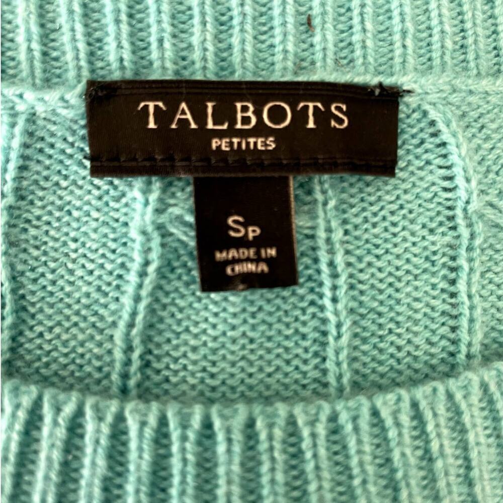 Talbots‎ Women Cable Knit Sweater SP Aqua Lightweight Preppy Classic Coastal - Picture 2 of 7